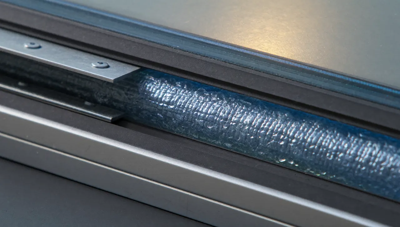 Detail of a sealed glazing unit cavity representing an inert argon gas fill