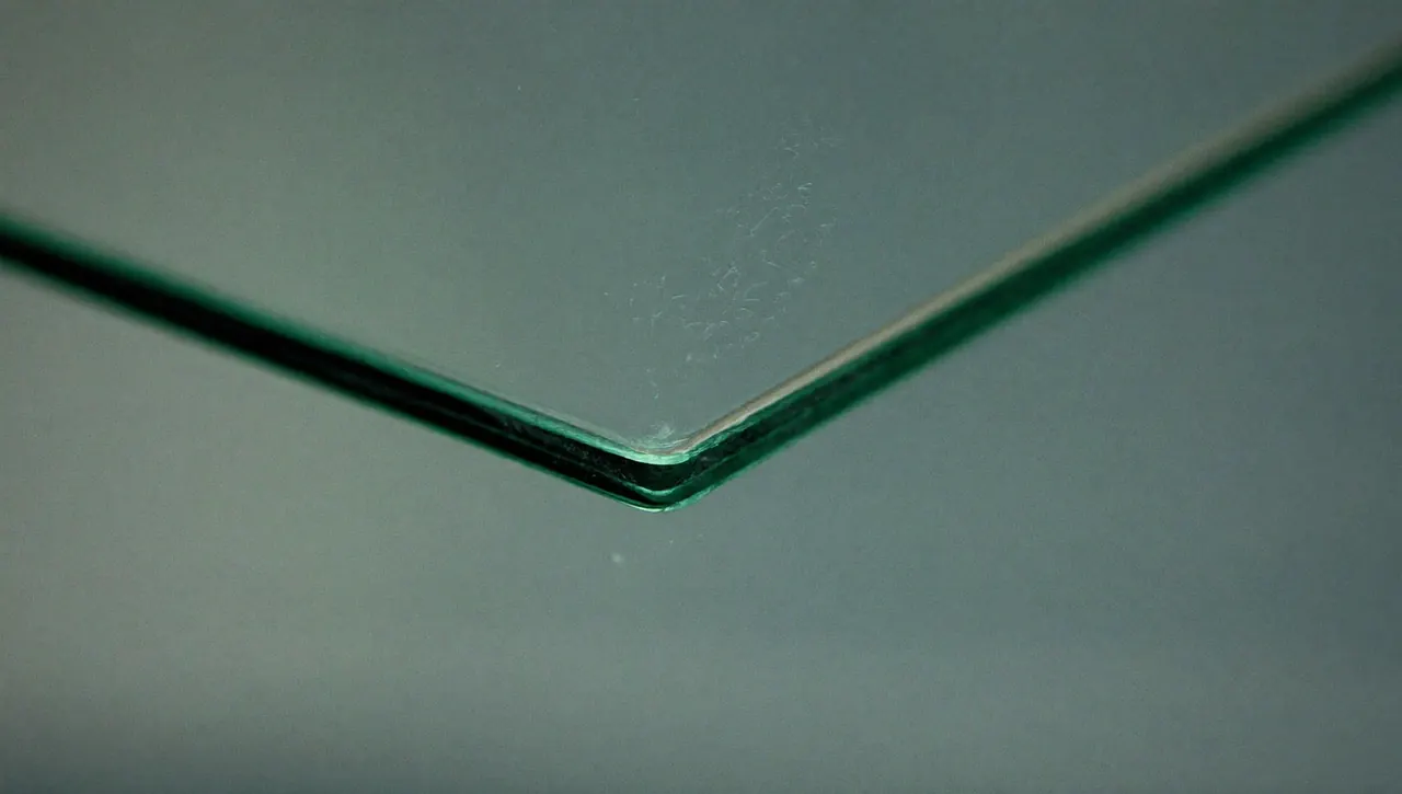 Edge detail of laminated glass showing the clear interlayer between two panes
